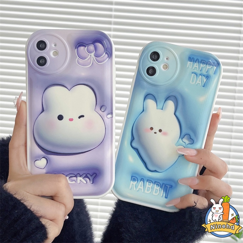 IPHONE Casing Kompatibel Untuk Iphone14 13 12 11 Pro Max X Xr Xs Max8 7 6 6s Plus SE 3D Vision Fashion Kelinci Silikon Air Cushion Case Kamera Perlindungan Shockproof Pelindung Phone Case