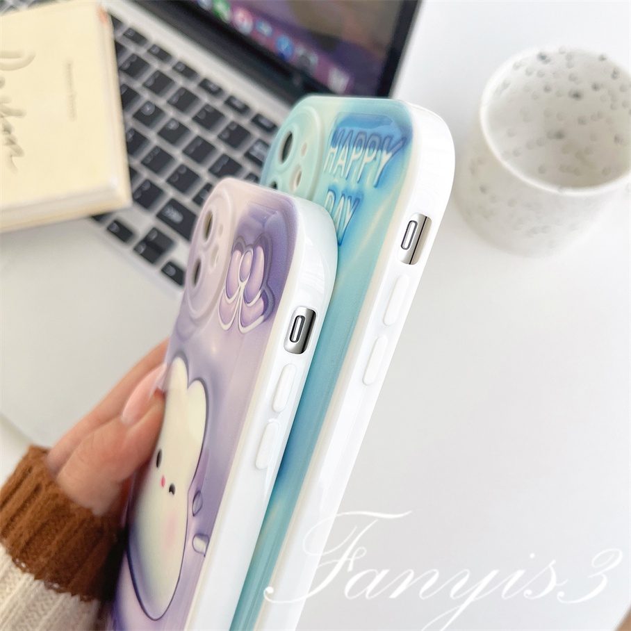 Compatible For iPhone 14 13 12 11 Pro Max X XR Xs Max 8 7 6 6s Plus SE 2020 Kompatibel Untuk Lucky Rabbit 3D Vision Phone Case TPU Soft Cover Pelindung