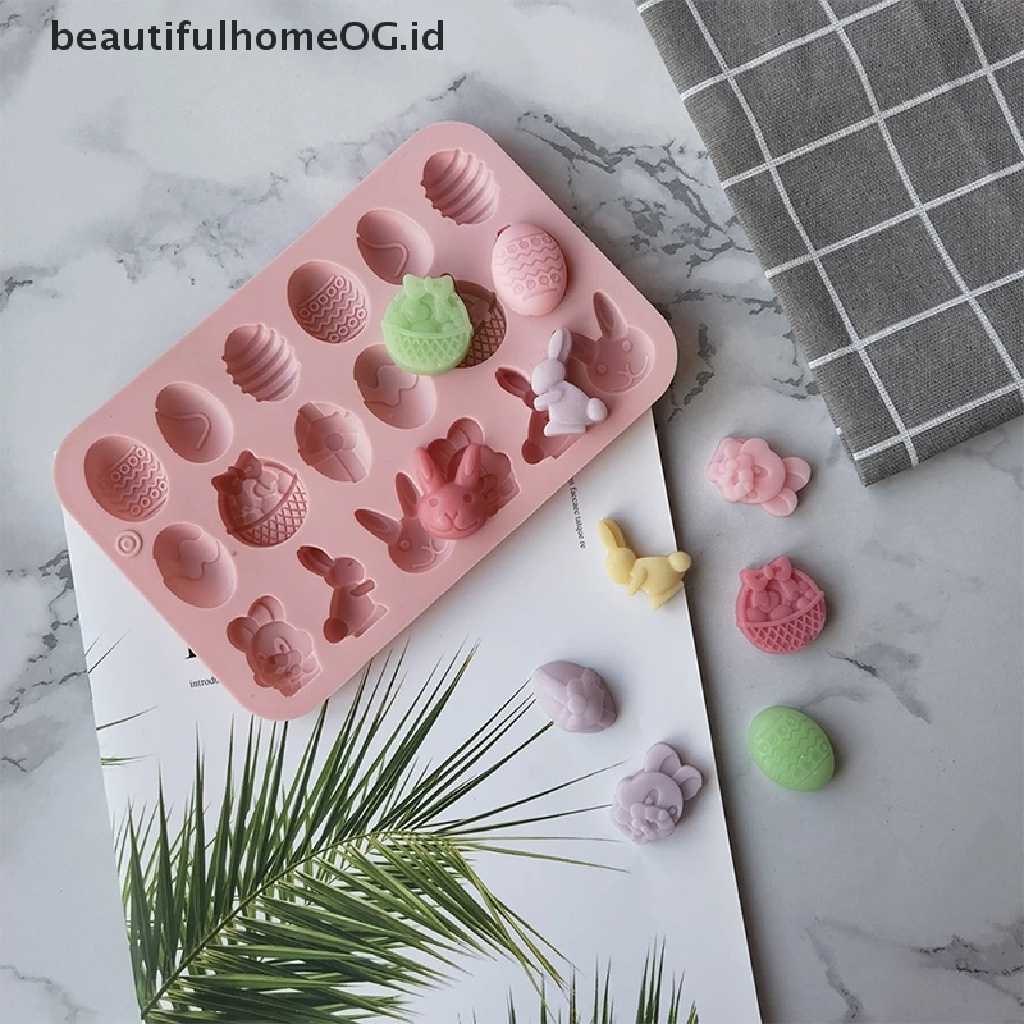 // Beautifulhomeog.id// 1Pc Cetakan Silikon Paskah 18rongga Kelinci Cetakan Kue Coklat Telur Berwarna **