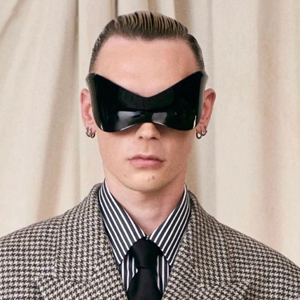 Nanas Futuristik Kacamata Hitam Tanpa Bingkai Oversized Punk Goggle Bungkus Sekitar