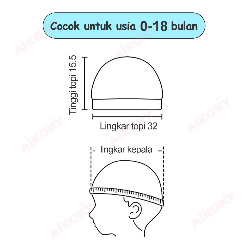 Aikoky Topi kupluk bayi katun baru lahir/Topi baby lucu newborn