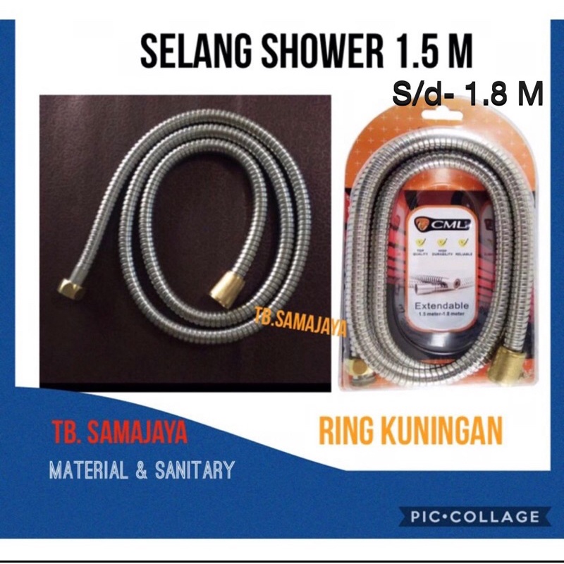 Selang Flexible / Selang Shower 1/2" Drat kuningan (selang saja). Flexible Hose 1,5mtr . Lentur