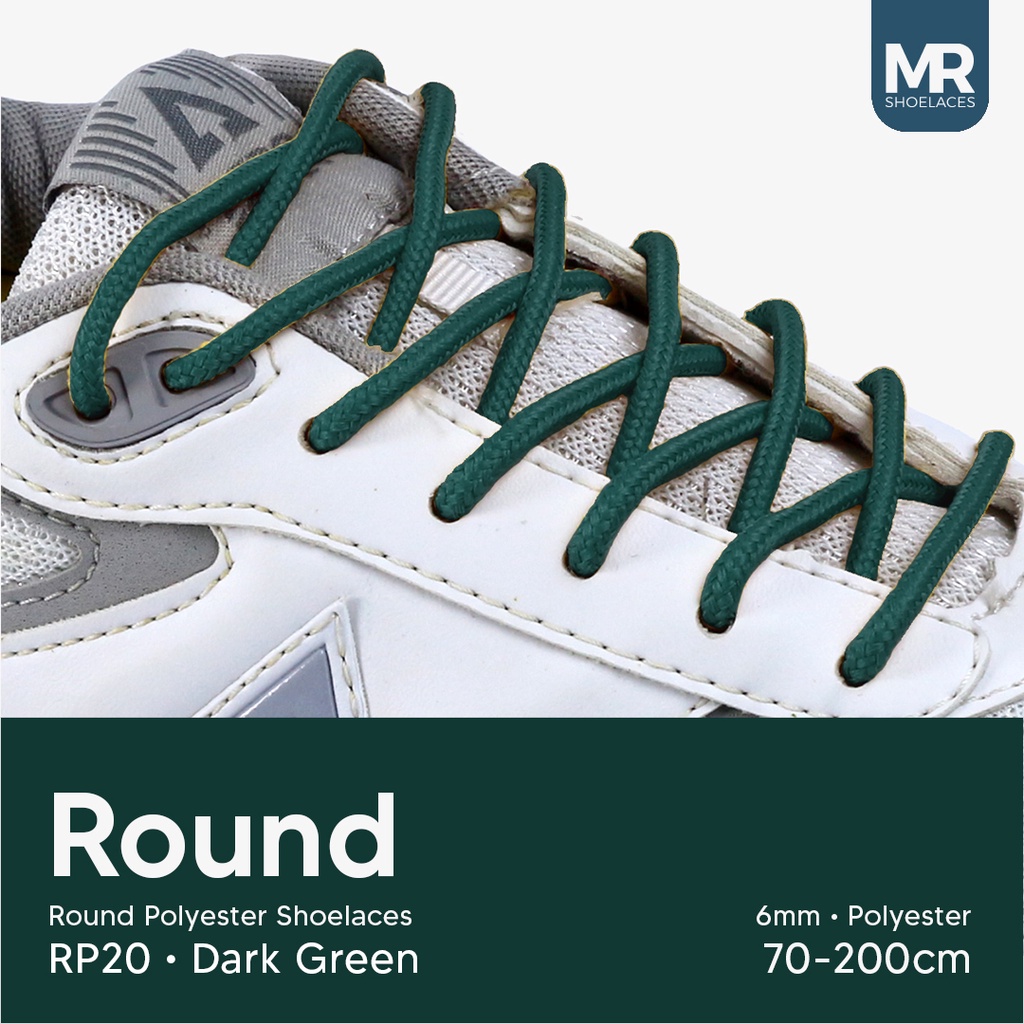 MR Shoelaces RP20 Hijau Tua (Dark Green) Tali Sepatu Bulat Round Big 6mm Shoelaces 90cm 100cm 120cm 150cm 180cm-200cm Polyester