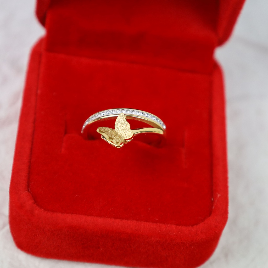 Cincin kupu zircon berjejer Titanium Stainless Steel 316L anti karat harga grosir bisa bayar di tempat