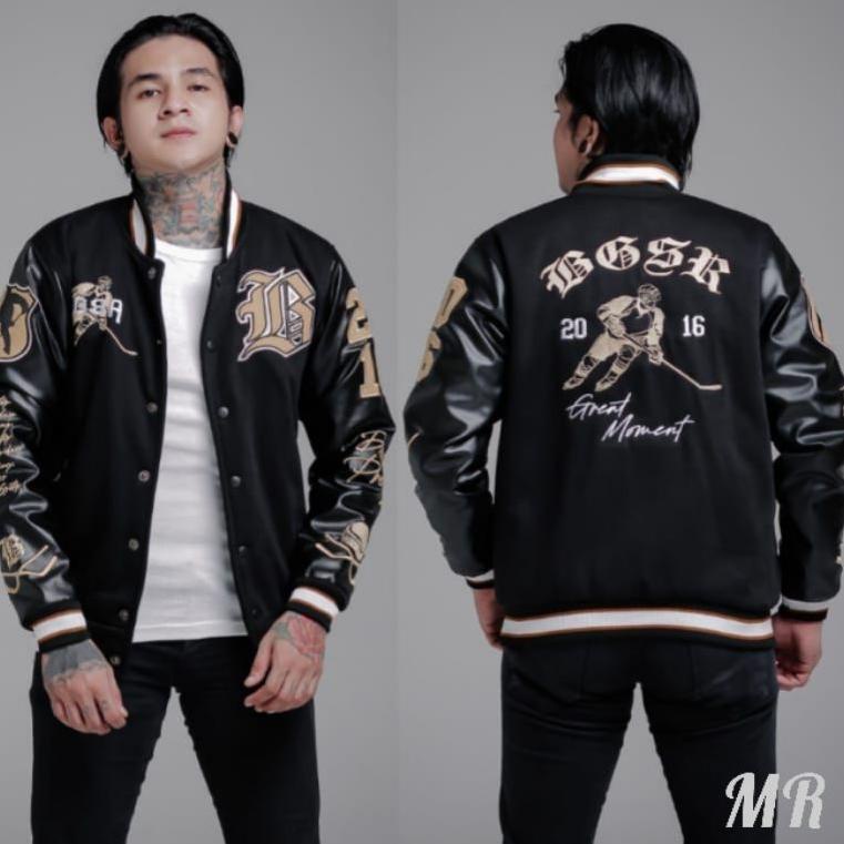 TERBAIK MAVIAREBORN - jaket varsity baseball bordir import pria / wanita distro premium oscar kulit 