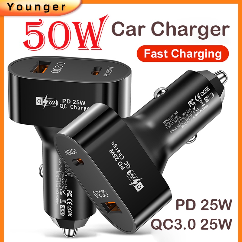 25w PD Charger Mobil USB Type C Fast Charging Car Phone Adapter Di Mobil Untuk i-Phone14 13 Android QC3.0+PD Dual-Line Quick Charger