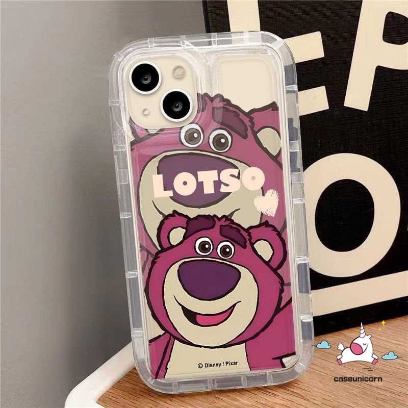 Airbag Shockproof Phone Case Kompatibel Untuk iPhone 11 Pro MAX 6 6S 78 Plus 14 13 12 Pro MAX XR X XS MAX Kartun Lucu Manyo Strawberry Bear Transparan Bening Soft Casing Cover