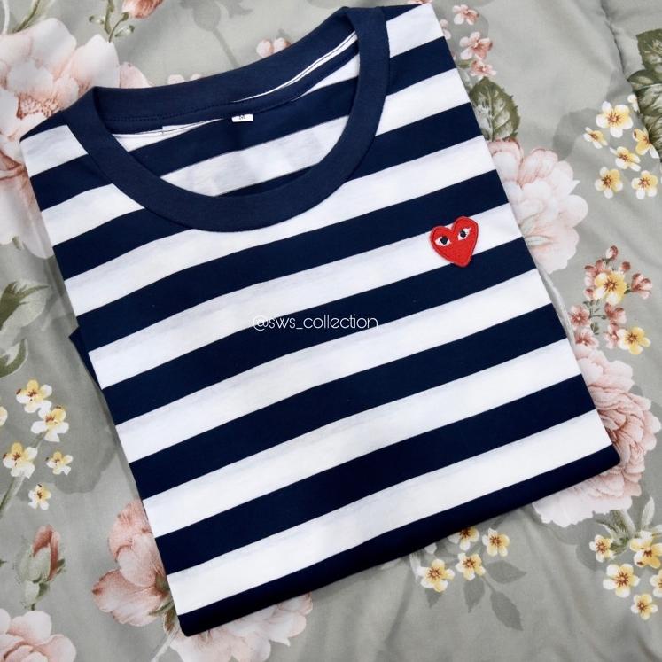 Special Price Kaos wanita stripe navy patch play love cdg burger fries anjing pug cherry semangka ba