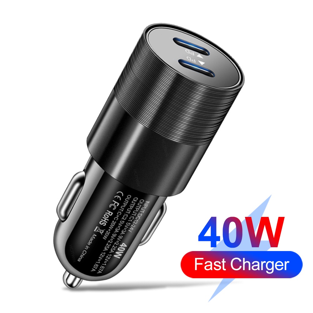 68w Dual PD Type C Charger Mobil Metal PD Charger Adapter Fast Charging Charger Untuk Hp Di Mobil Untuk i-Phone Android