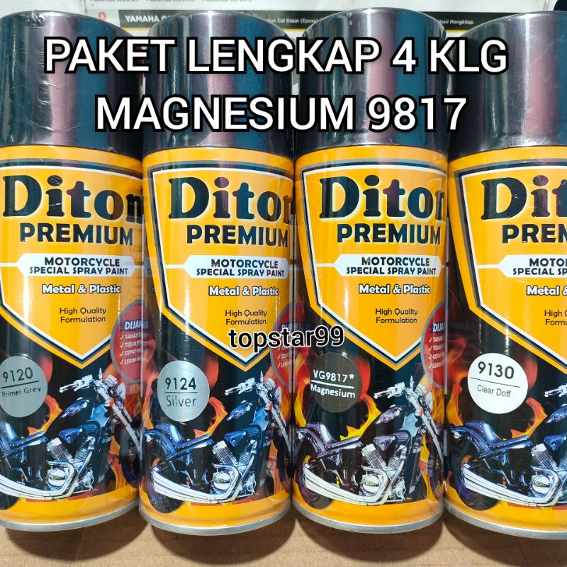 Pilok Cat Diton Premium Paket Komplit 4 Kaleng Magnesium 9817 Primer Grey 9120 Silver 9124 Clear Doff 9130 400cc Pilox Paketan Cat Semprot Special Spray Paint