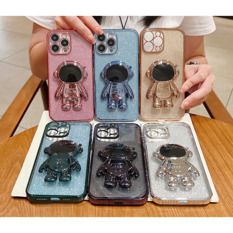 IPHONE Casing Handphone Stand Astronot Warna Permen Sederhana Untuk Iphone14 13 12 11 Pro Max X XS Max XR 78 Plus Penutup Belakang Lembut Dan Tahan Guncangan