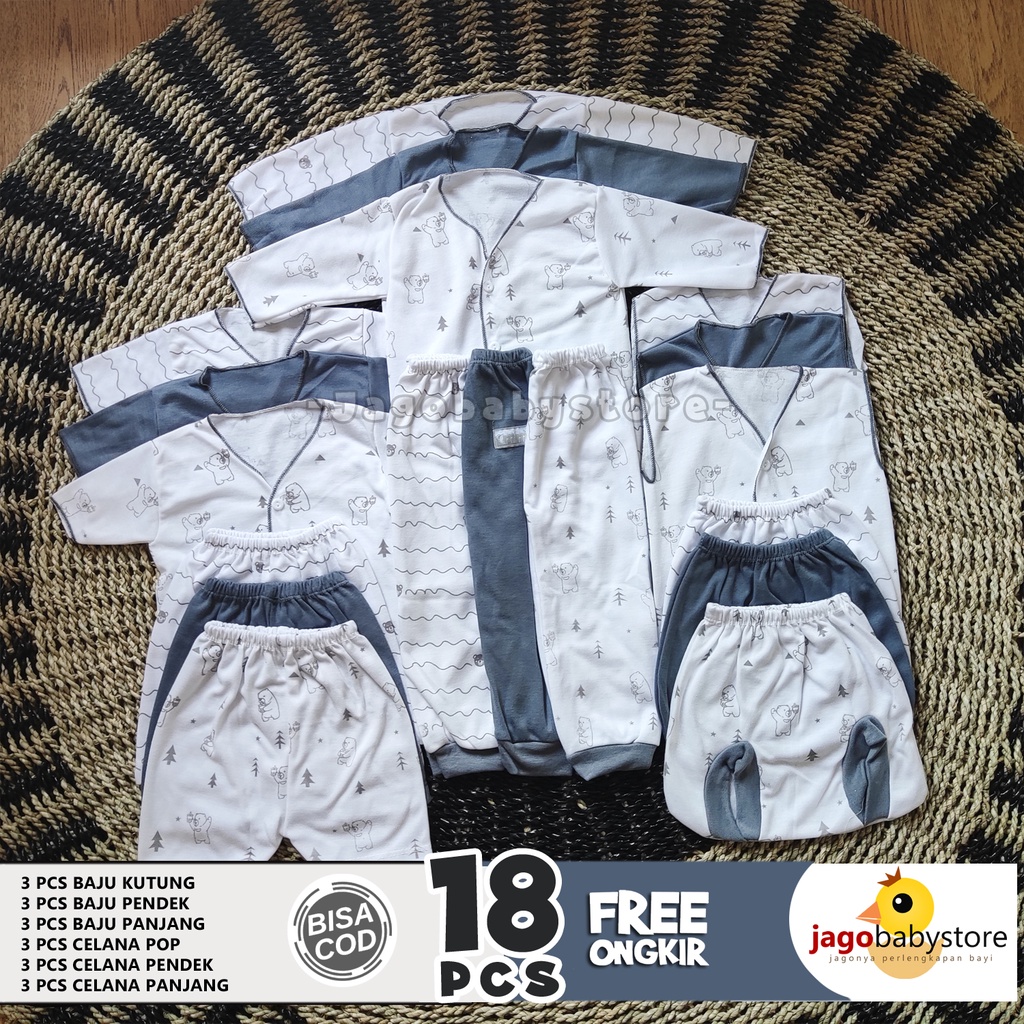 Isi 18 PCS Paket Lahiran Gift Set Baju Celana Bayi Baru Lahir Usia 0-3 Bulan Newborn Aneka Motif - Hampers Bayi - Set Kado Bayi - Pakaian Bayi Newborn