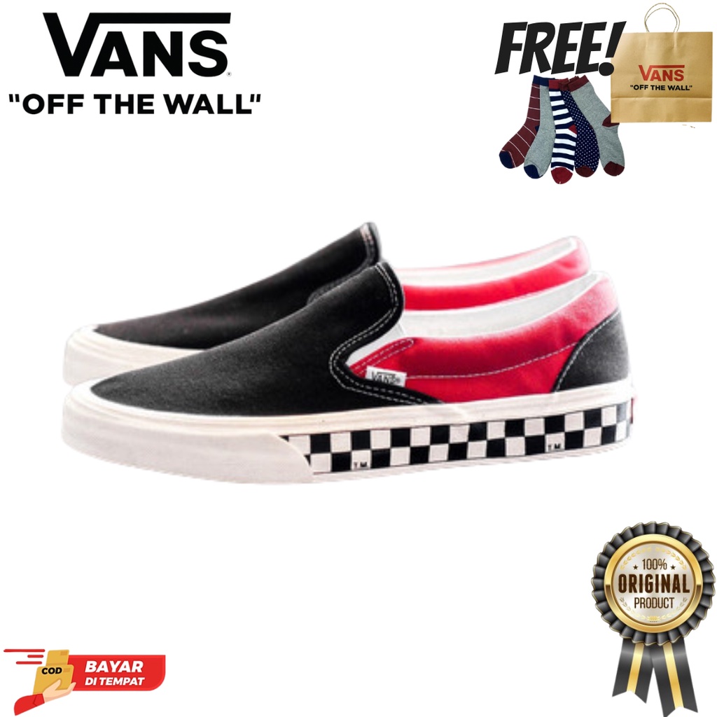 SALE DISKON! VANS SLIP-ON BMX CHECKERBOARD BLACK/RED CLASSIC 100% ORIGINAL BNIB