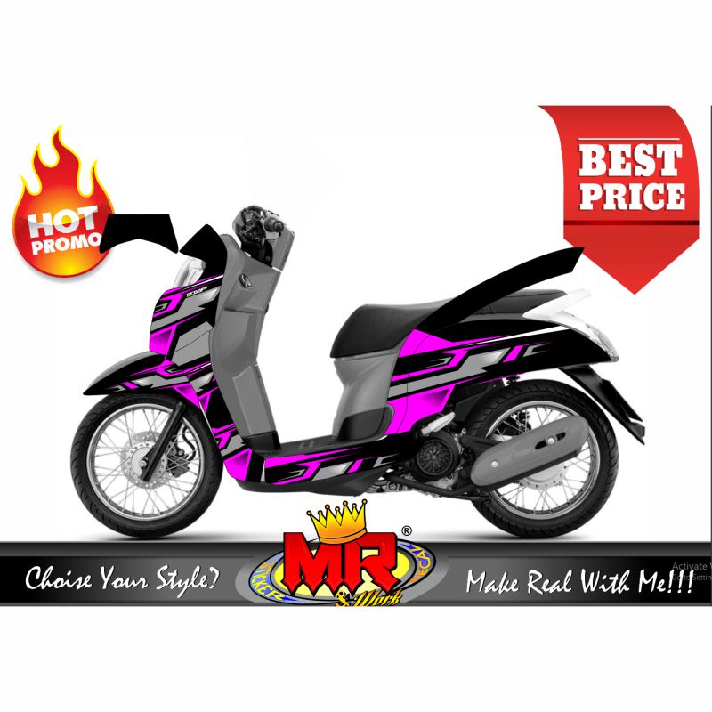 PROMO Decal Sticker Motor Premium scoopy 2018 hitam ungu motif keren racing