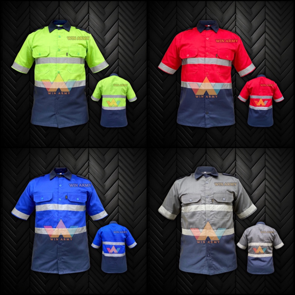 Seragam safety - Katelpak Wearpack - Atasan Safety Kombinasi 2 Warna - Kemeja two tone - Baju Safety Lengan Pendek Terbaru