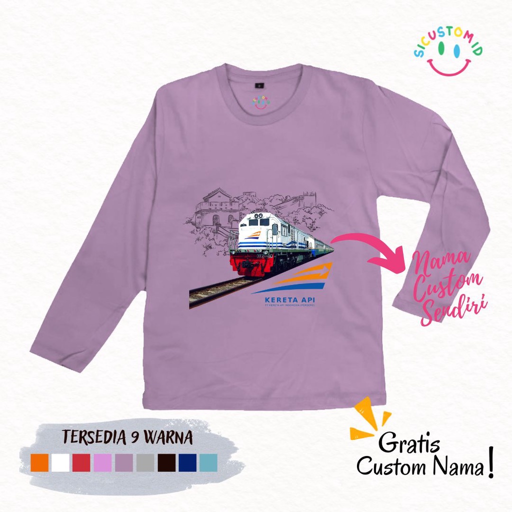 TERLARIS BAJU KAOS ANAK TANGAN PANJANG CUSTOM GRATIS NAMA KERETA API/RAILFANS/TRAIN FREE NAMA 1-12 TAHUN