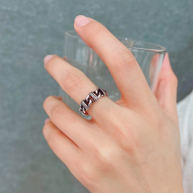 Vintage Thai Perak Kuba Link Rantai Rings Untuk Wanita Tembaga Cincin Hip Hop Geometris Jari Fashion Perhiasan Hadiah