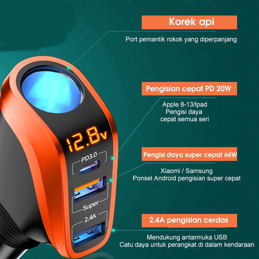 Car Charger Colokan Mobil Car Fast Charger Colokan Mobil 3 Ports USB QC3.0