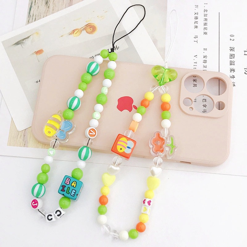 Kartun Hewan Lebah Lucu Buatan Tangan Manik-Manik Rantai Anti Hilang Universtal Telepon Tali Gelang Untuk iPhone Android OPPO VIVO Huawei Xiaomi Redmi Samsung Semua Ponsel