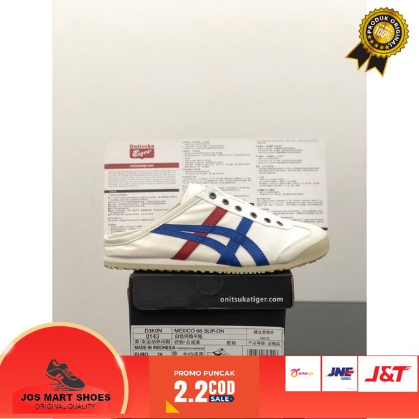 Sepatu Sandal Onitsuka Tiger Slip On White Blue Red