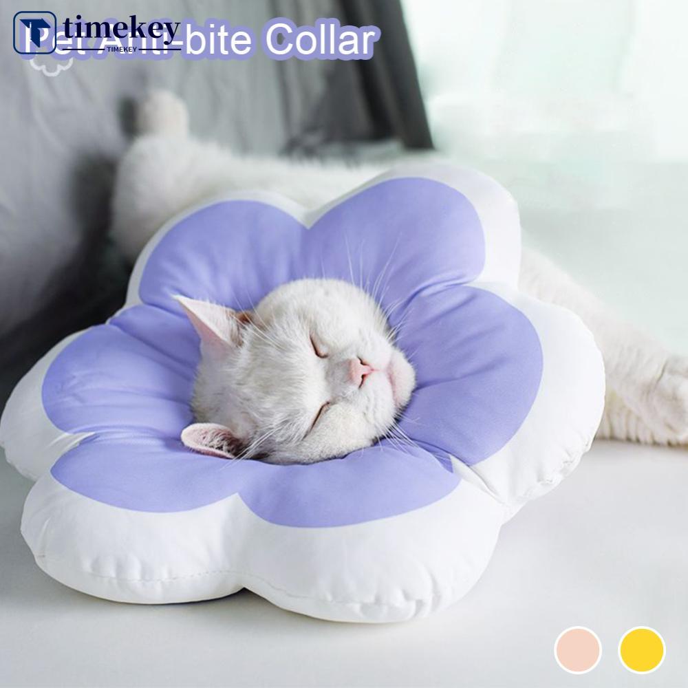 Timekey Lovely Flower Lembut Elizabeth Ring Adjustable Pet Collar Penutup Kepala Tahan Air Gores Dan Anti Gigit Anjing Kucing Kerah Perlengkapan Hewan Peliharaan K5T6