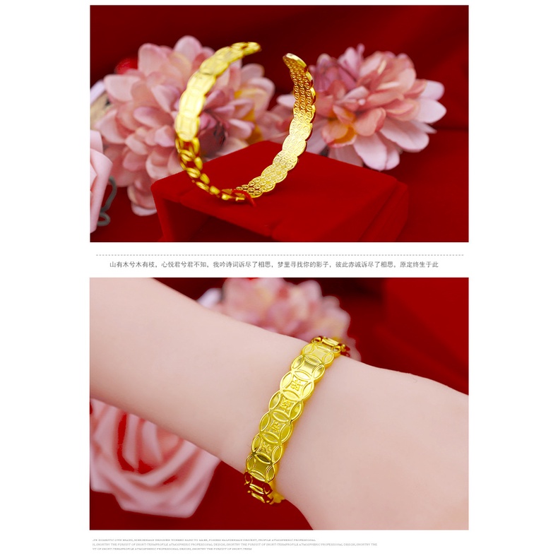 Goldkingdom Perhiasan Fashion Emas Asli Kadar 375Bangkok Aksesoris Ready Stock Lapis Emas Momofuku Gelang Perempuan Metode Kuno Untuk Menarik Uang Dan Harta Karun Gelang Yang Dapat Disesuaikan