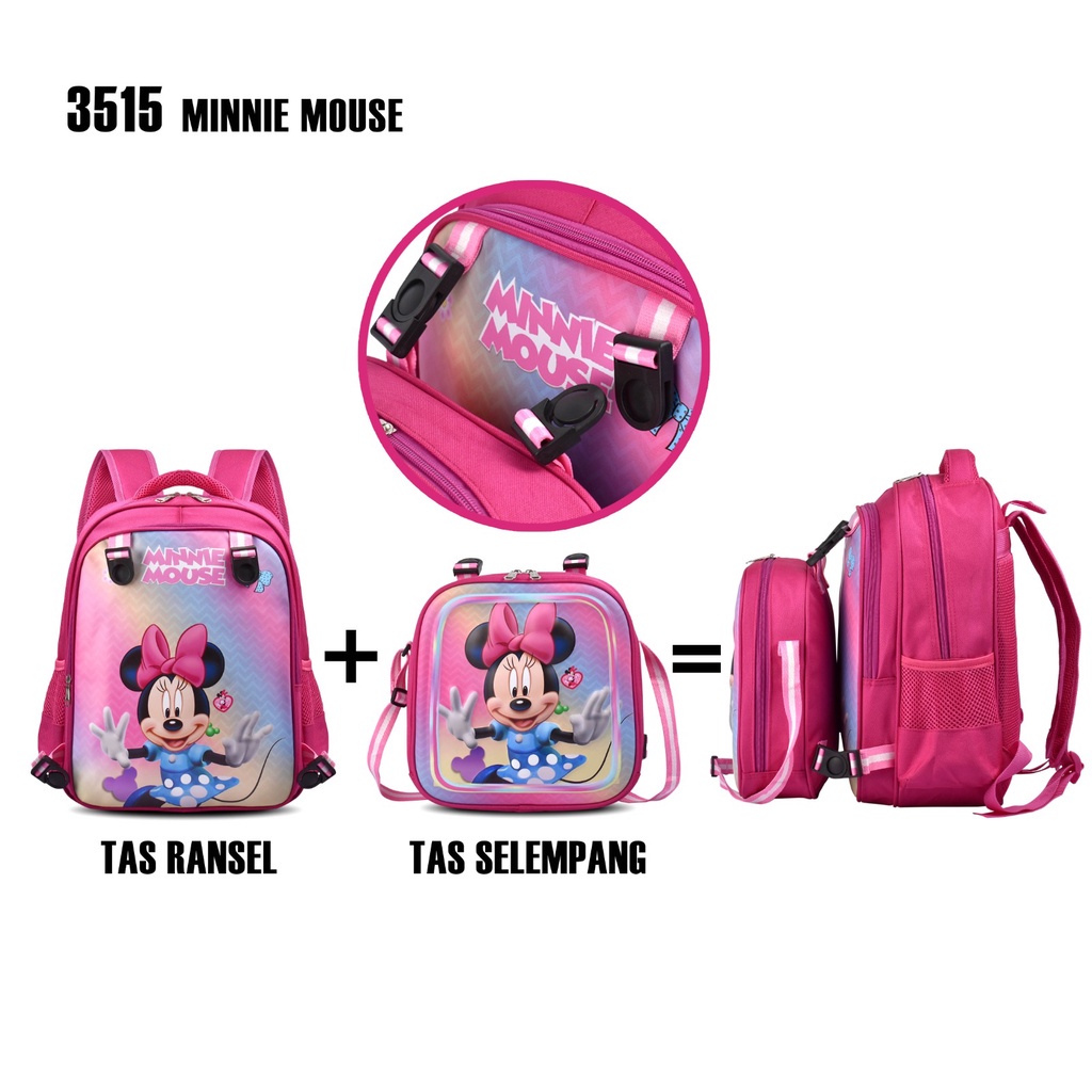 (RF) Tas Sekolah Cartoon 3515 Tas Selempang Dan Ransel Anak Set 2 Ransel Motif Berkarakter Avengers,Frozen,Minnie Mouse,Spiderman