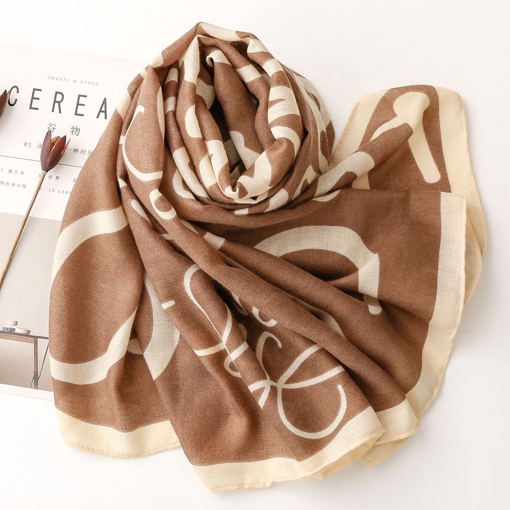 ITSFRIDAY GINA Scarf - Premium Pashmina Shawl Selendang Syal Pashmina Hijab Import Motif Art Brown Cream