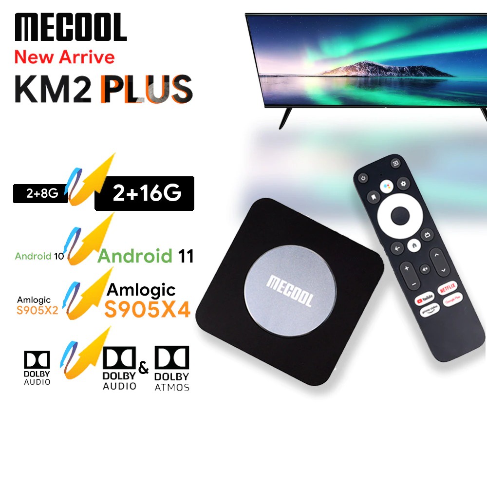 Mecool Smart TV Box Android 11 Bluetooth 5.0 4K DDR4 2GB 16GB - KM2 Plus - Black