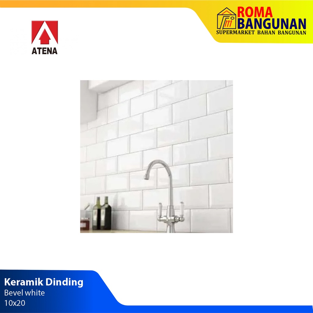 Atena Keramik Dinding Dapur / Keramik Kitchen Set putih glossy Bevel White-Black 10X20