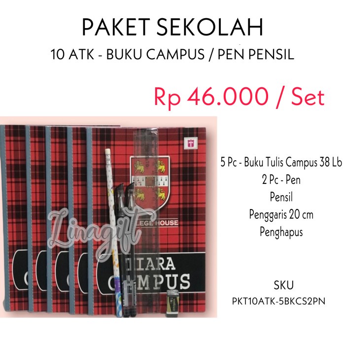 

BISA COD PAKET ALAT TULIS SEKOLAH SD SMP SMA LENGKAP DGN ISI BUKU 5 PCS