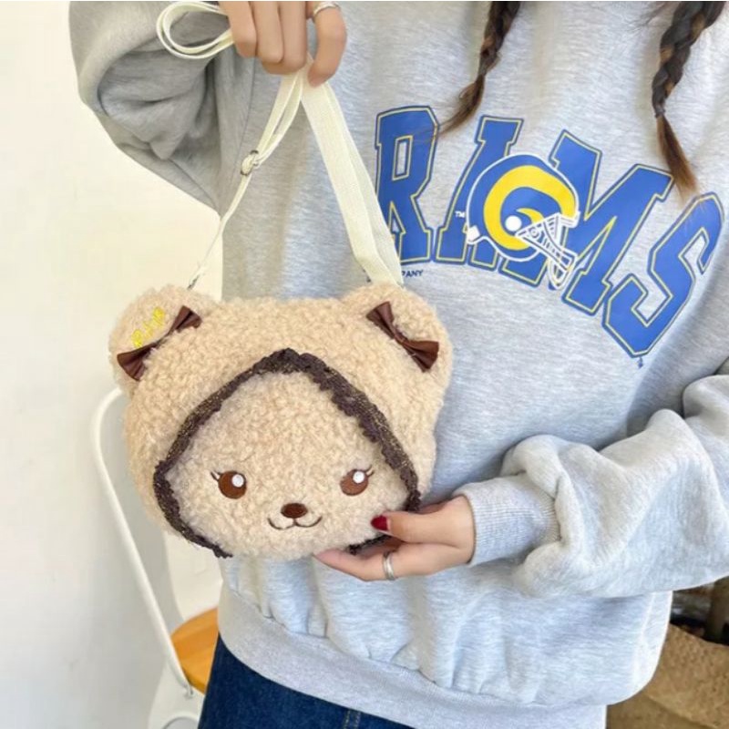 dem_sare / DS1234 MARSHA TAS BONEKA KEPALA SLINGBAG BONEKA CUTE BULU HALUS  GAYA ALA KOREAN TAS SELEMPANG BULU