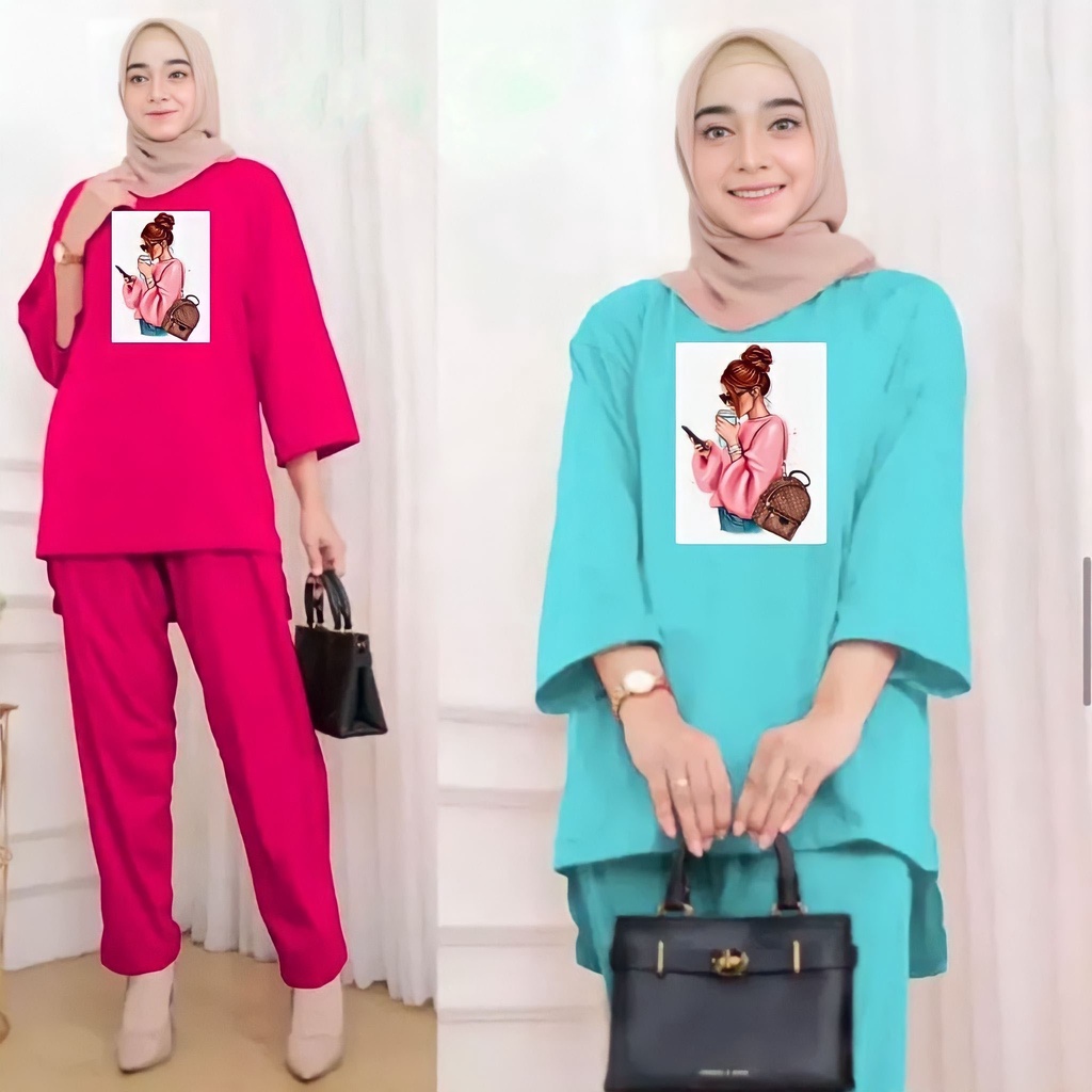 One Set Wanita Kekinian Setelan Baju Remaja Viral Jumbo Dewasa Terbaru