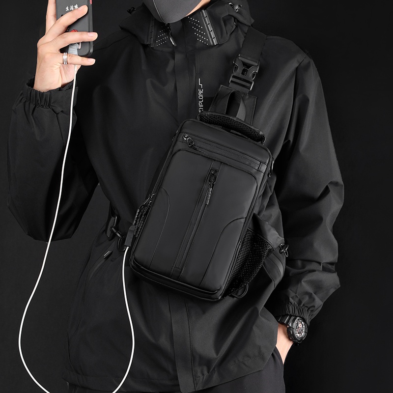 Uphike Ta Selempang Pria Sling Bag Waitsbag Multifungsi Tas Selempang Pria USB Charge Anti Air TS718