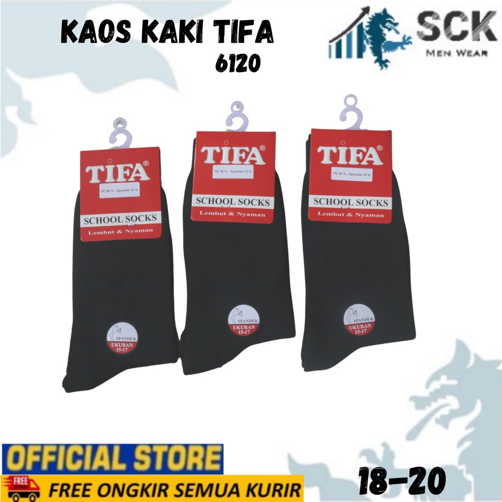 Kaos Kaki Anak TIFA 6120 Polos Hitam Halus 18-20 cm / Perlengkapan Sekolah - sck