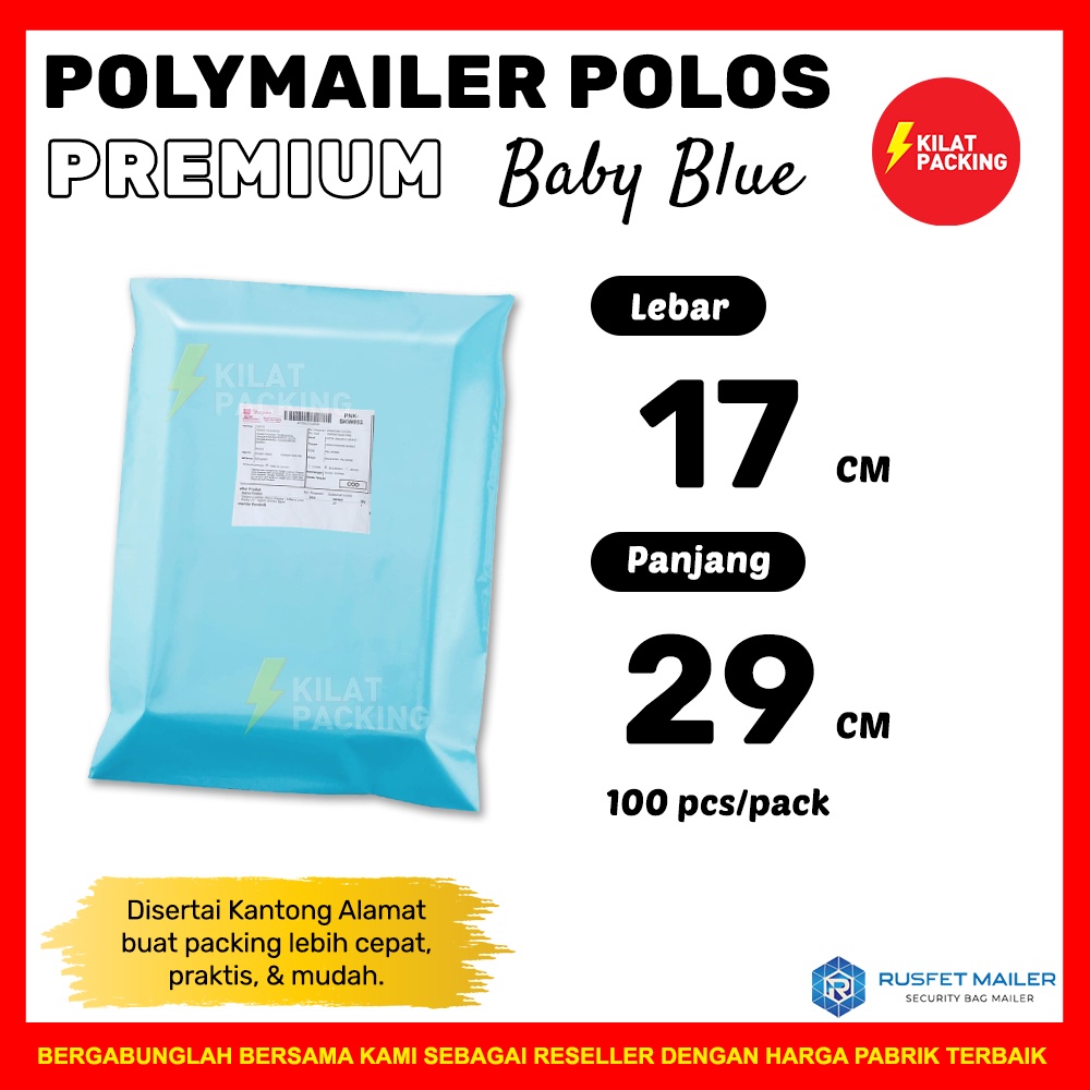 

POLYMAILER POLOS PREMIUM / BABY BLUE 17CM X 25CM / AMPLOP PLASTIK PACKING RUSFET MURAH - PACK