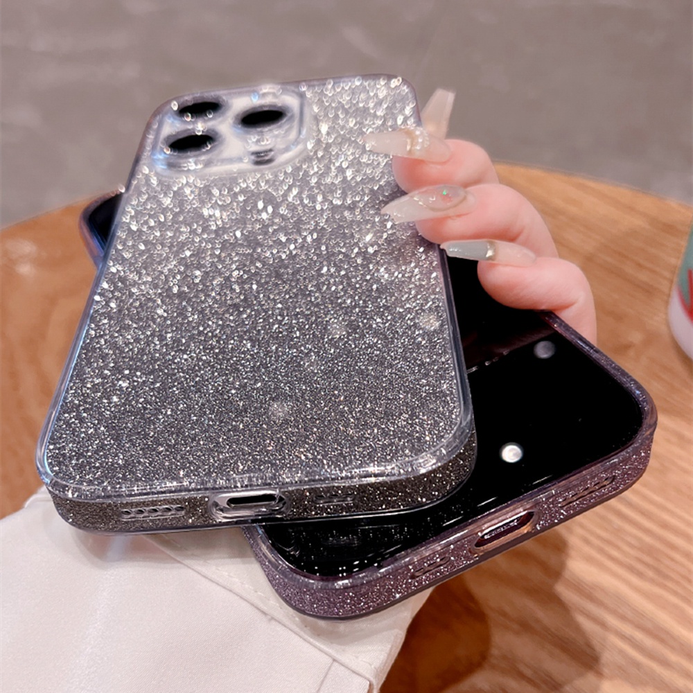 IPHONE Casing Gradasi Glitter Untuk Iphone14Plus14Pro MAX Bening Tempered Glass Case Untuk Iphone12 13 Pro MAX Casing Pelindung Kamera