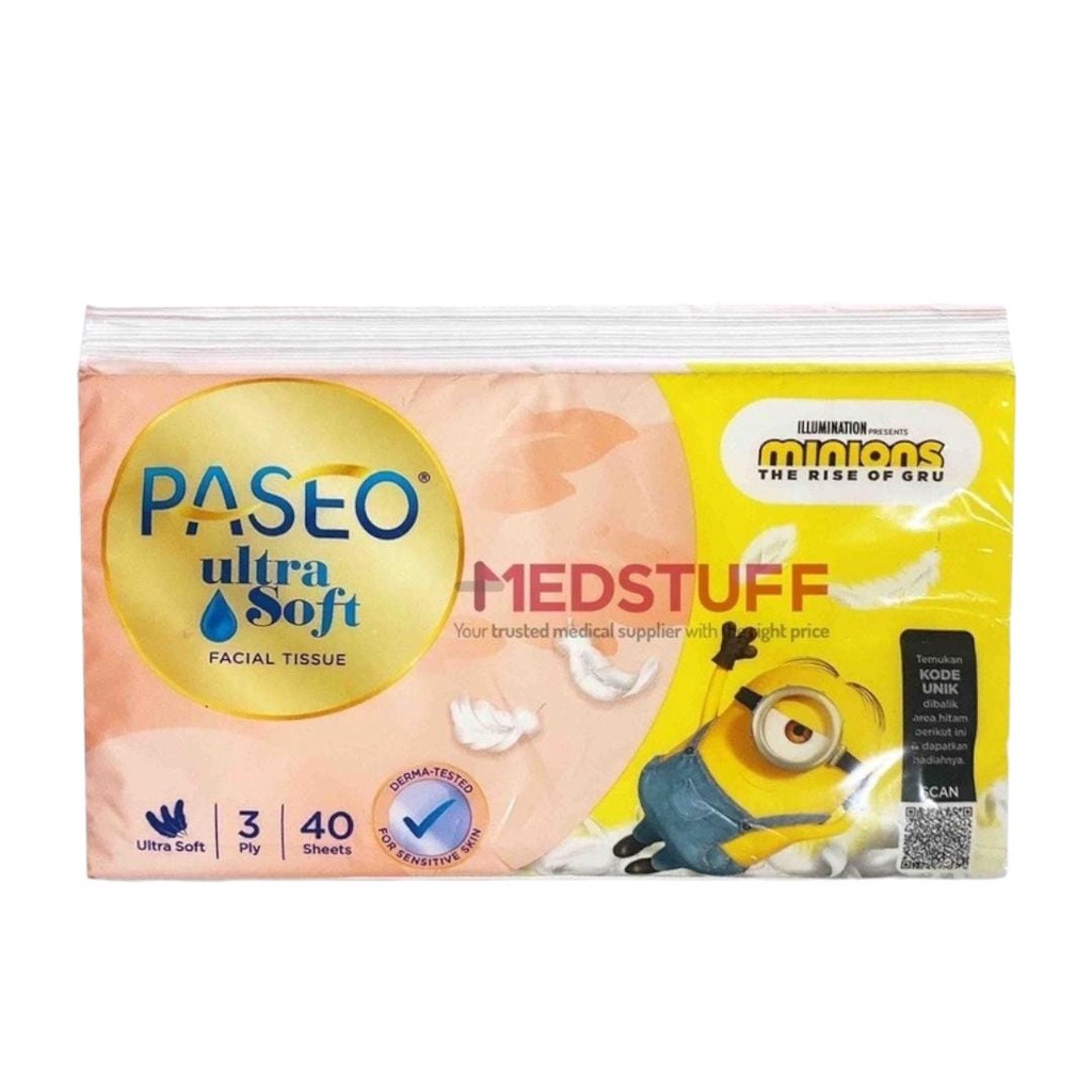 Paseo Minions Series Tisu Wajah Ultrasoft Travel pack 40's x 3ply