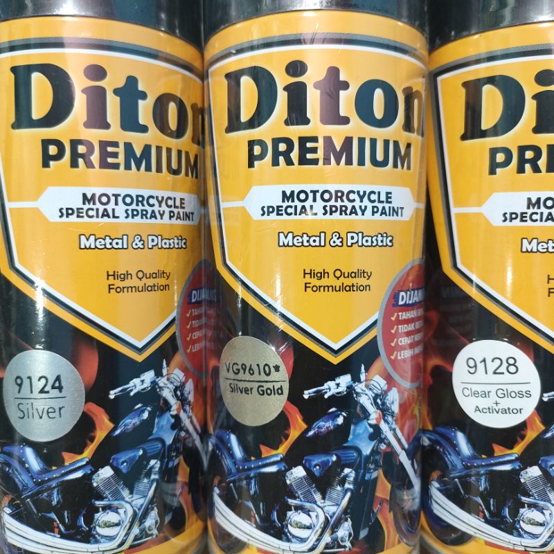 Diton Premium Paket Lengkap 3 Kaleng 400cc Silver Gold 9610 Silver 9124 Clear Glossy 9128 Pilox Pilok Cat Semprot Spray Paint