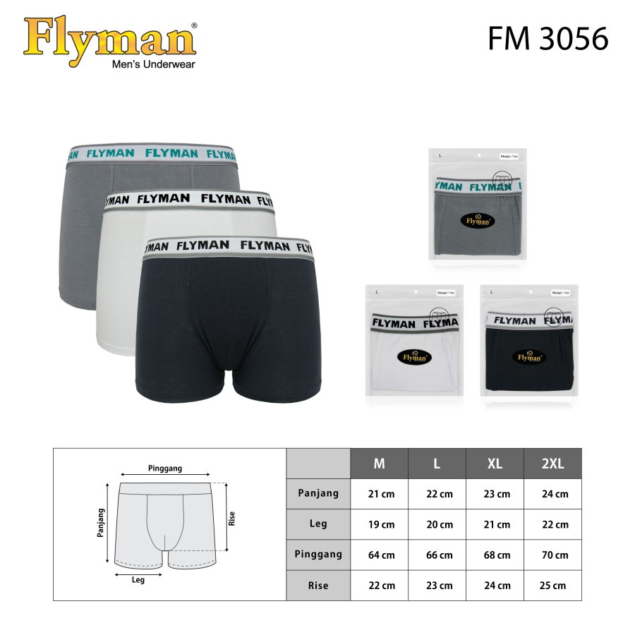 Flyman Celana Dalam Boxer Pria 1 Pcs Premium Modal Fabric FM 3056 good