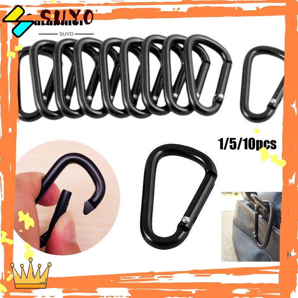 Suyo1 /5 /10pcs Warna Hitam Tombol Panjat Hitam Olahraga Luar Ruangan Warna Hitam Peralatan Aluminium Alloy Carabiner