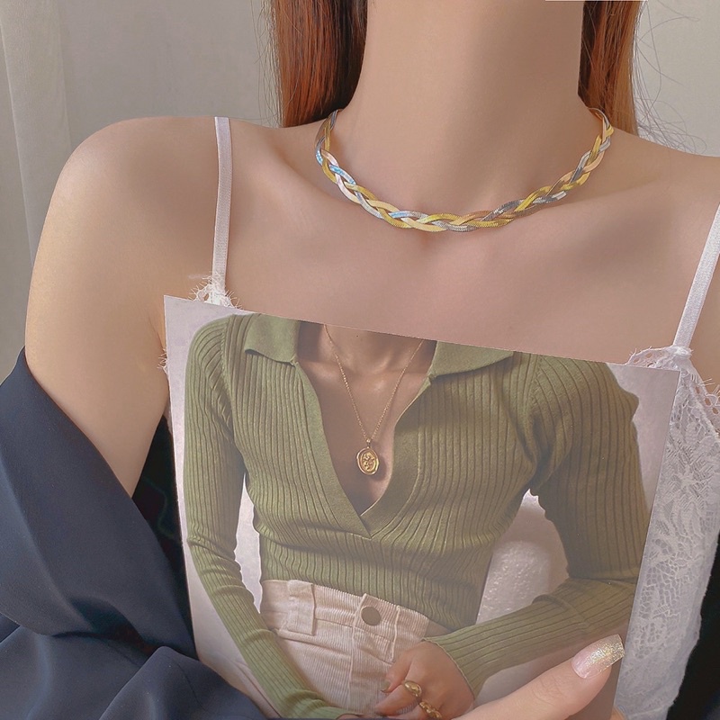 Kalung gepeng kepang titanium korea style anti karat harga grosir bayar di tempat