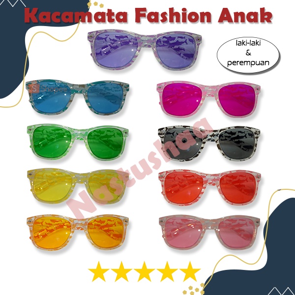 Kacamata Fashion Anak Lucu Kacamata Anak Laki-laki dan Perempuan Anti UV Bingkai Kotak Motif Hiu Lensa Warna-Warni Anti UV NOCASE