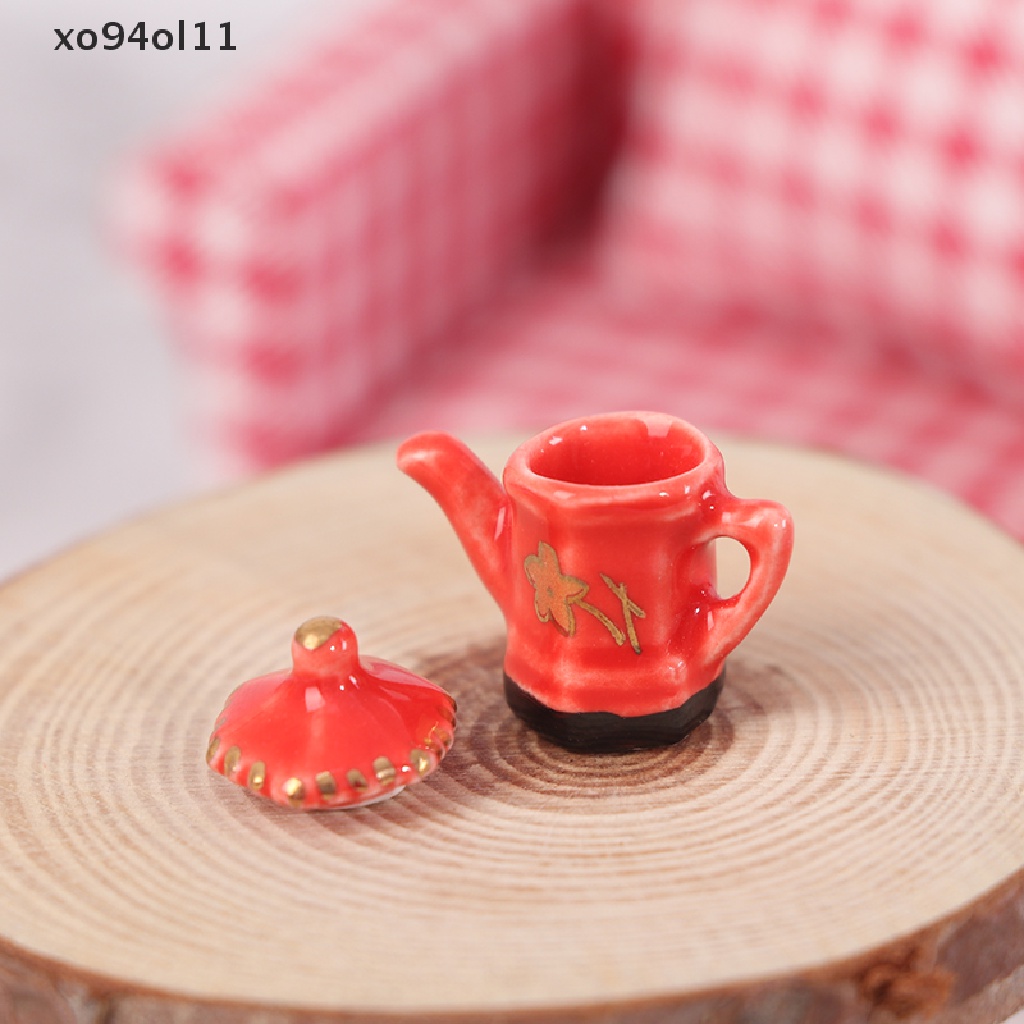 Xo 3pcs/Set Miniatur Rumah Boneka Teko Motif Bunga+Jam Set Furniture Dapur OL