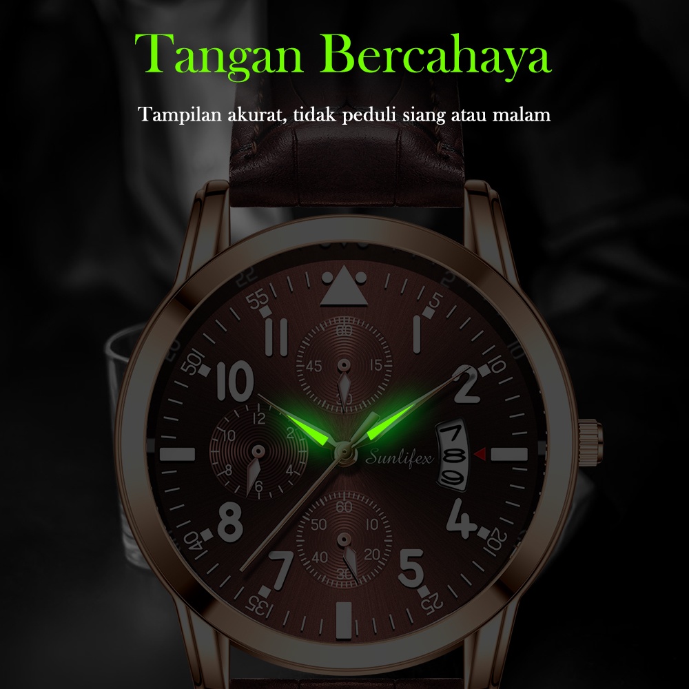 Sunlifex Jam Tangan Pria 7004 Original Anti Air Kuarsa Tali Kulit Jam Tangan Cowok-4