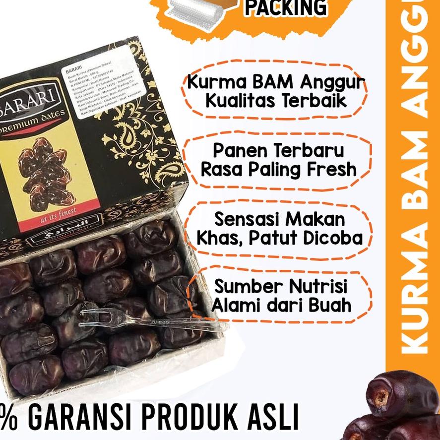 

♠ Kurma BAM BARARI Anggur Premium Black Diamond Daging Tebal Iran Empuk MPASI Busui Nabeez Mesir Bergizi ♠