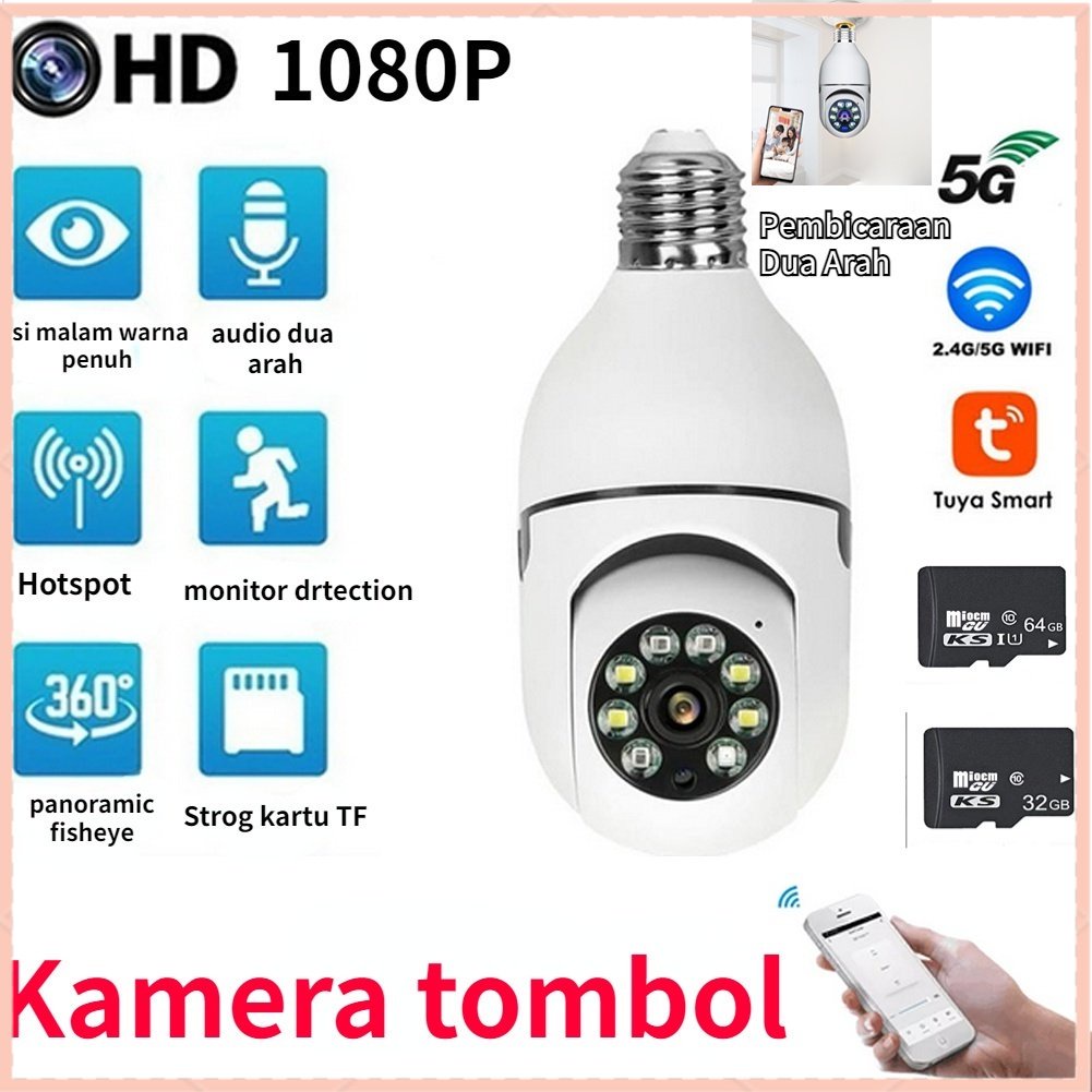 【COD】IP Kamera CCTV Wireless Bulb Socket 5G WiFi Security Protection HD 1080P Spy Camera 360 PTZ