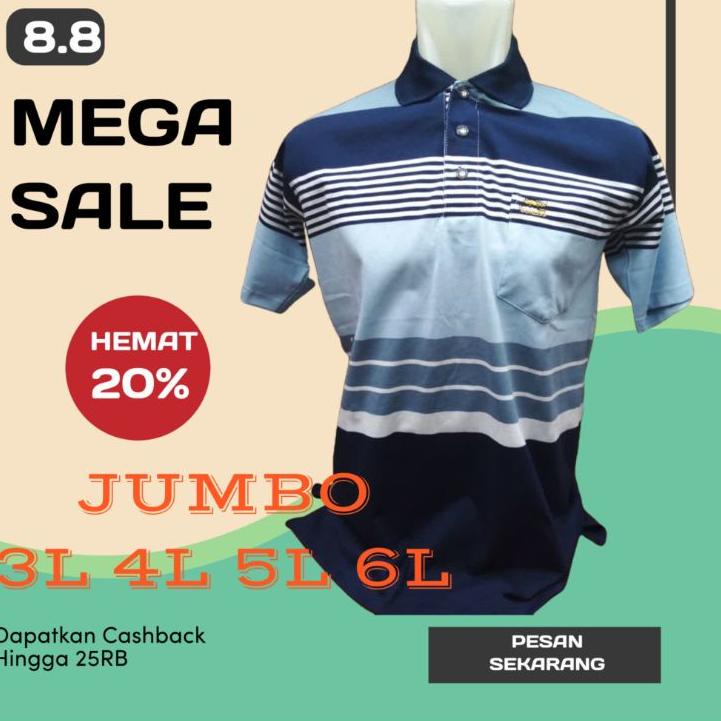 Kaos Polo Kerah Jumbo pria BiGSIZE oversize 6L, 5L, 4L, 3L warna kombinasi salur Random bahan Katun 