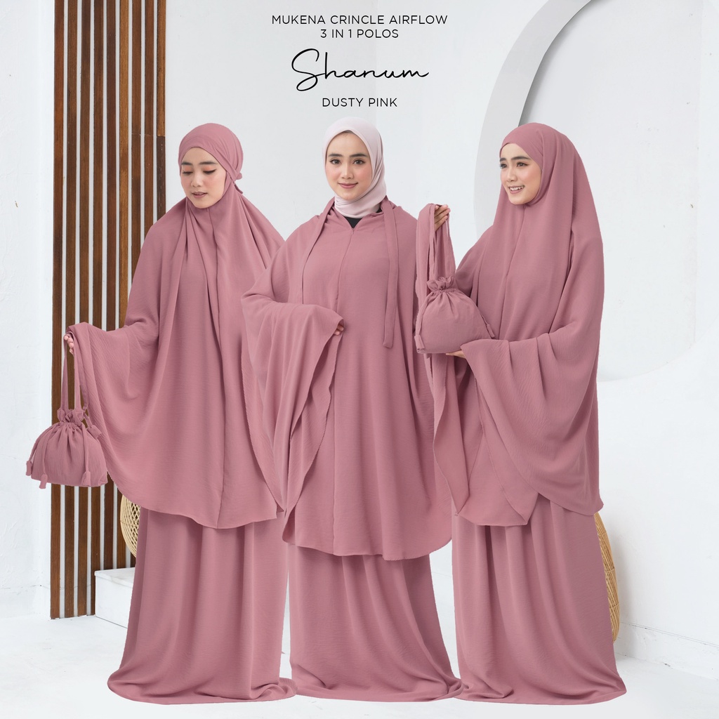 MUKENA BALI TASIK - MUKENA DEWASA CRINCLE AIRFLOW 3 IN 1 POLOS SHANUM CRINCLE