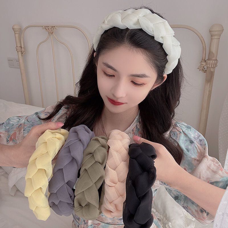 DS B22 Bando Kepang Wanita Scrunchie / Korean Braided Headband / Bandana Nagita / Aksesories Satin Organza Korea Fashion Import Murah